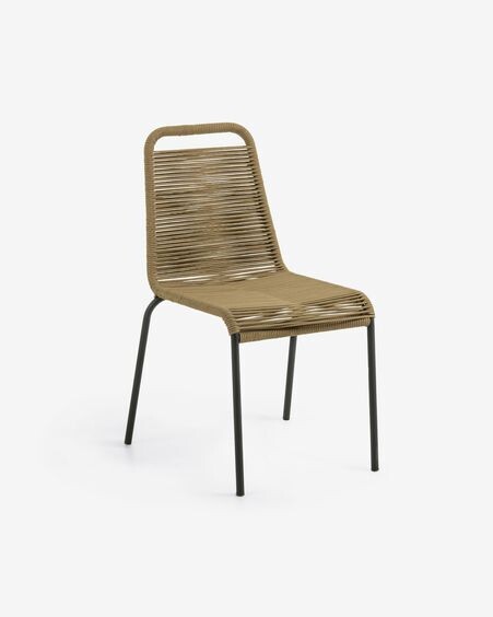 Silla Lambton de cuerda marrón y acero con acabado negro