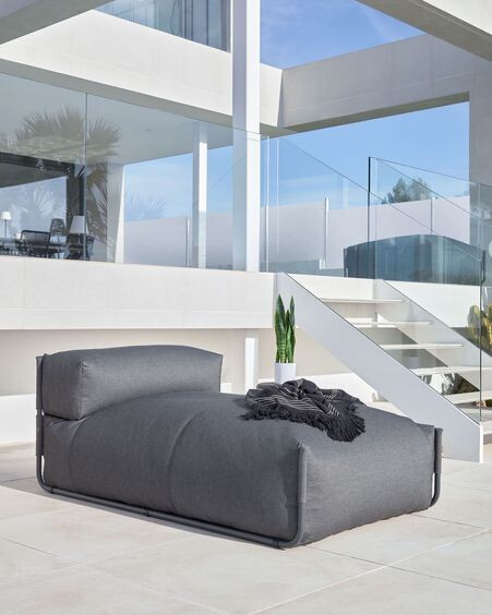 Puf sofá modular longue con respaldo exterior Square gris oscuro aluminio negro 165x101 cm