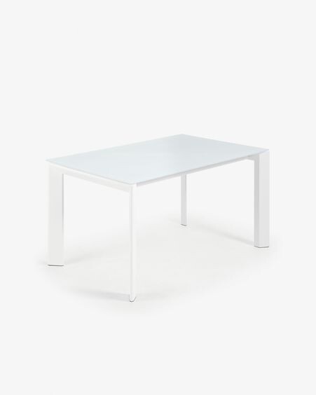 Mesa extensible Axis de cristal blanco y patas de acero acabado blanco 140 (200) cm