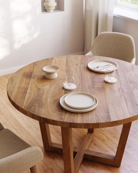 Mesa redonda Nahla de madera maciza de acacia con acabado natural Ø 120 cm
