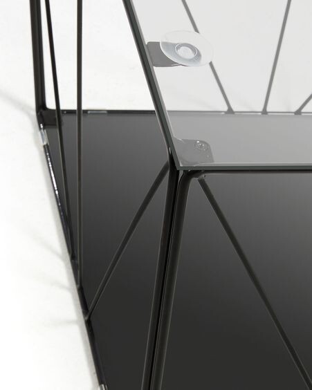 Mesa de centro Tilo cristal y estructura de acero acabado negro 60 x 60 cm