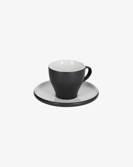 Taza de café con plato Sadashi de porcelana blanco y negro
