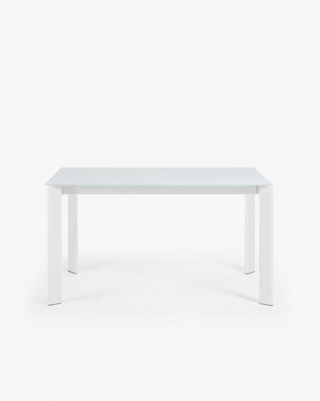 Mesa extensible Axis de cristal blanco y patas de acero acabado blanco 140 (200) cm