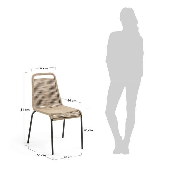 Silla Lambton de cuerda marrón y acero con acabado negro