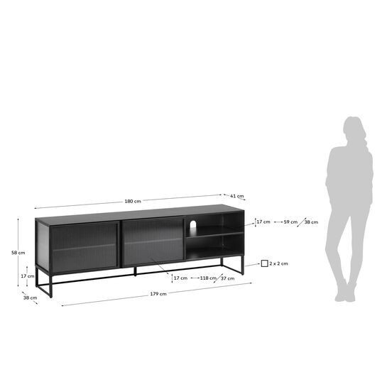 Mueble TV Trixie acero con acabado negro 180 x 58 cm