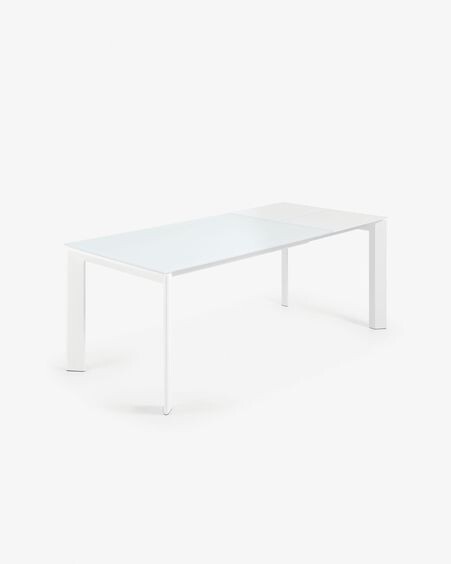 Mesa extensible Axis de cristal blanco y patas de acero acabado blanco 140 (200) cm