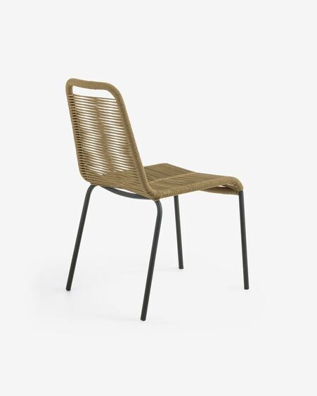 Silla Lambton de cuerda marrón y acero con acabado negro