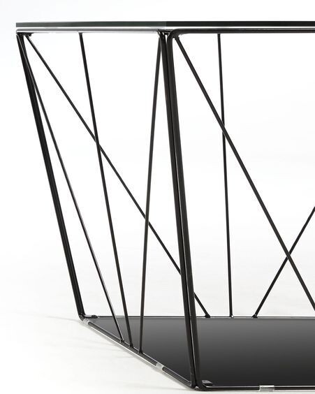 Mesa de centro Tilo cristal y estructura de acero acabado negro 60 x 60 cm
