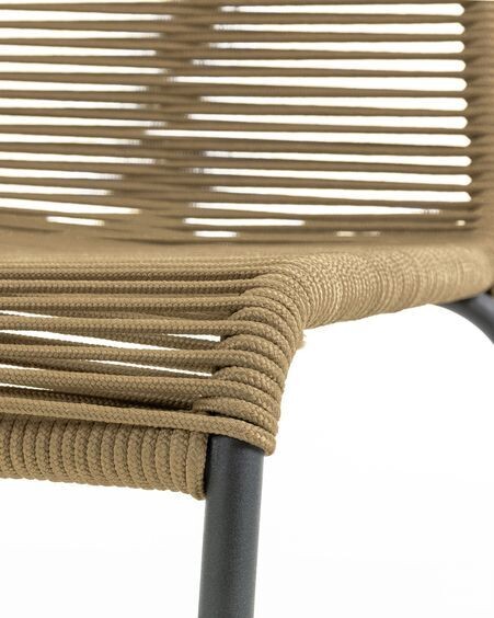 Silla Lambton de cuerda marrón y acero con acabado negro