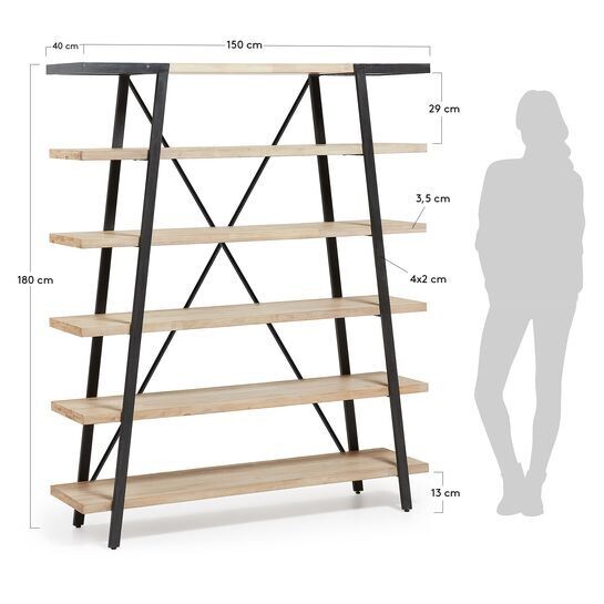 Estantería Thinh de madera maciza de acacia y acero con acabado negro 150 x 180 cm