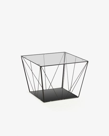 Mesa de centro Tilo cristal y estructura de acero acabado negro 60 x 60 cm