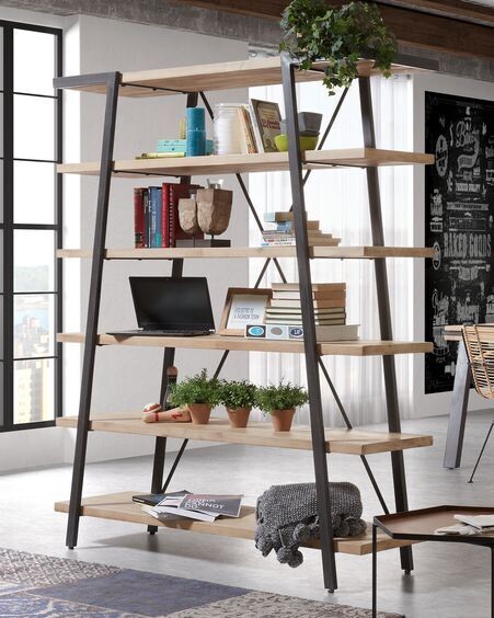 Estantería Thinh de madera maciza de acacia y acero con acabado negro 150 x 180 cm