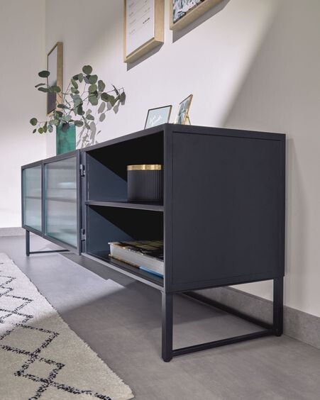 Mueble TV Trixie acero con acabado negro 180 x 58 cm