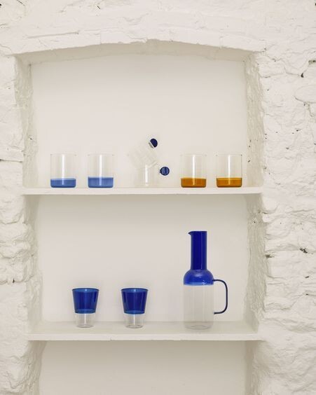 Vaso Diara vidrio transparente y azul