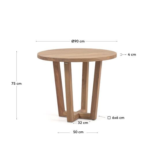 Mesa redonda Nahla de madera maciza de acacia con acabado natural Ø 90 cm