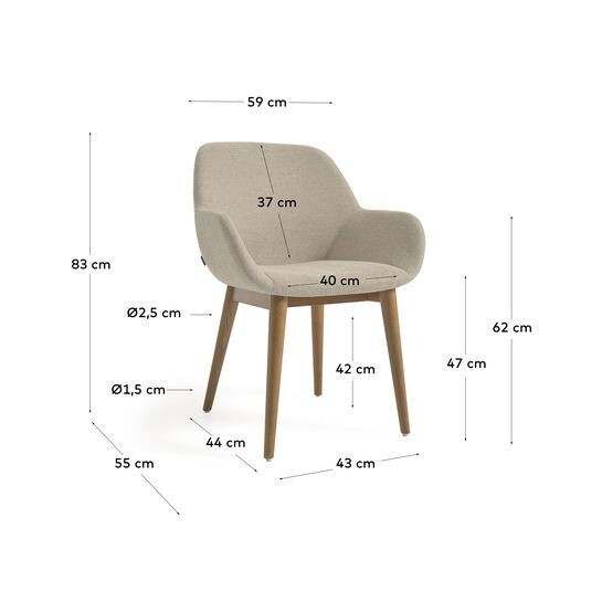 Silla Konna beige y patas de chapa de fresno acabado oscuro