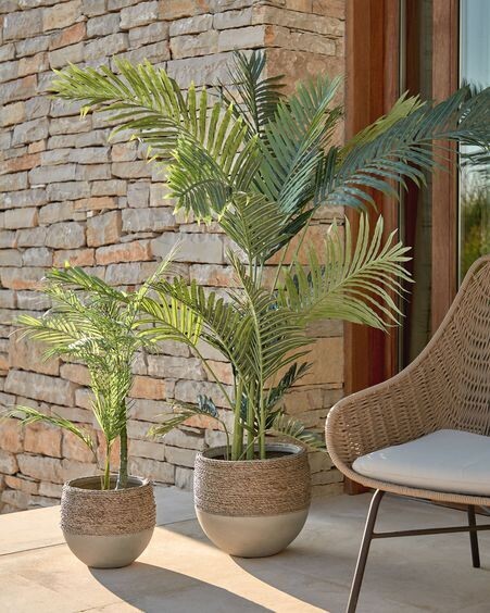 Set Tamim de 2 maceteros de cemento con acabado natural y blanco Ø 26 cm / Ø 33 cm