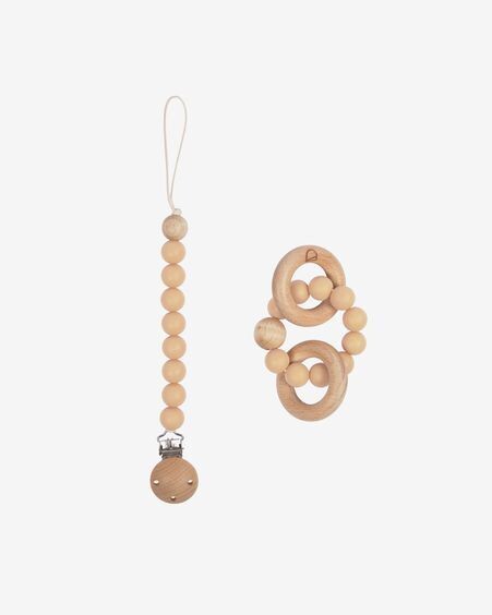 Set Epiphany de chupetero y mordedor de silicona beige y madera