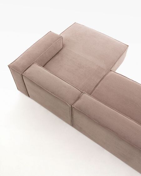 Sofá Blok 3 plazas chaise longue derecho pana gruesa rosa 300 cm