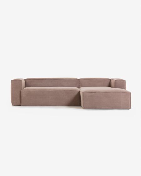 Sofá Blok 3 plazas chaise longue derecho pana gruesa rosa 300 cm