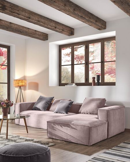 Sofá Blok 3 plazas chaise longue derecho pana gruesa rosa 300 cm