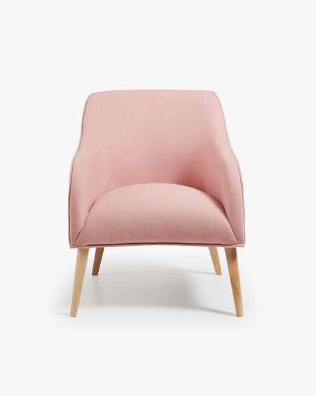 Butaca Bobly rosa y patas de madera acabado natural