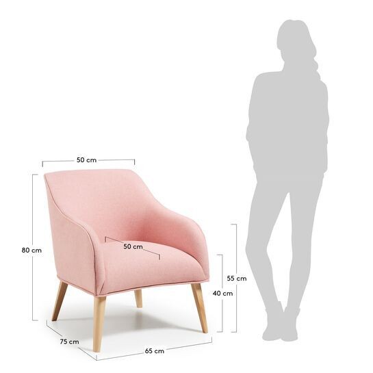 Butaca Bobly rosa y patas de madera acabado natural
