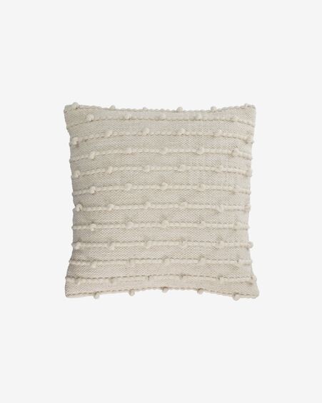 Funda cojín Akane de algodón y lana beige 45 x 45 cm