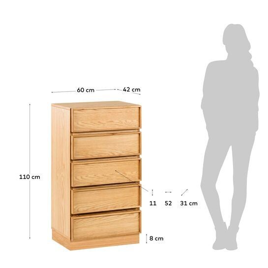 Cómoda Taiana con 5 cajones con chapa de roble 60 x 110 cm