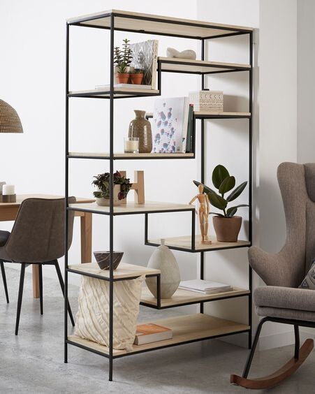 Estantería Push de madera maciza de mango y acero negro 100 x 180 cm