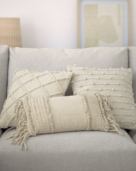 Funda cojín Akane de algodón y lana beige 45 x 45 cm