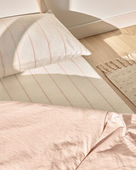 Set Gaitana funda nórdica, bajera y funda almohada 100% algodón GOTS rosa 90 x 190 cm