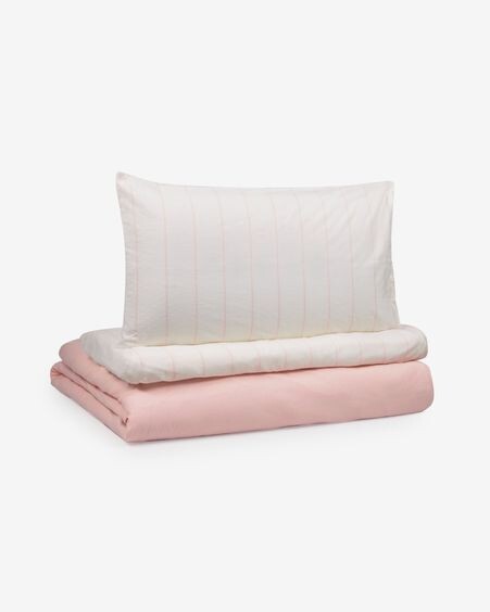 Set Gaitana funda nórdica, bajera y funda almohada 100% algodón GOTS rosa 90 x 190 cm