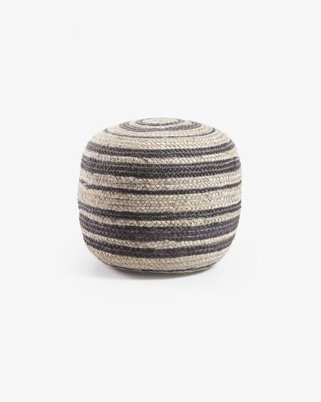 Puf Saht de yute gris claro y negro Ø 45 cm
