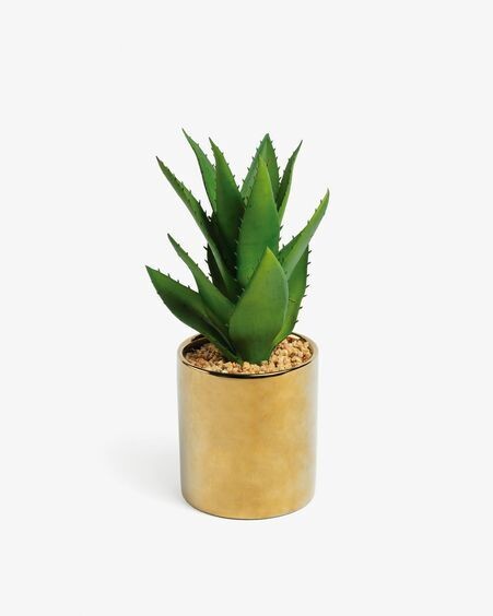 Planta artificial Agave con maceta de cerámica dorado 11 cm