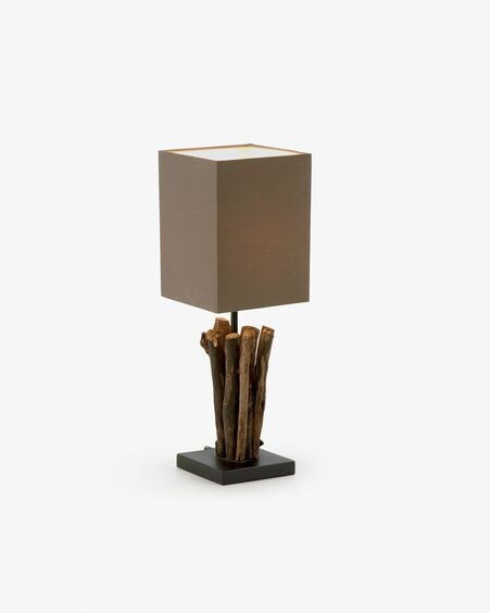 Lámpara de mesa Antares de madera roja y de caucho