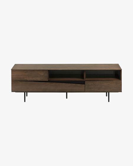 Mueble TV Cutt de chapa de nogal americano y acero acabado negro 180 x 56 cm