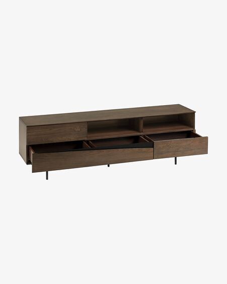 Mueble TV Cutt de chapa de nogal americano y acero acabado negro 180 x 56 cm