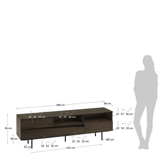 Mueble TV Cutt de chapa de nogal americano y acero acabado negro 180 x 56 cm