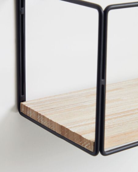 Set Nezz de 2 estantes de madera maciza de abeto y acero negro 30 x 15 cm y 50 x 17 cm