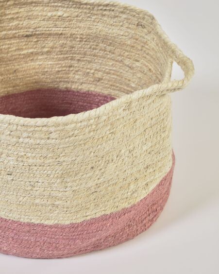 Cesta Adabel de yute natural y color rosa