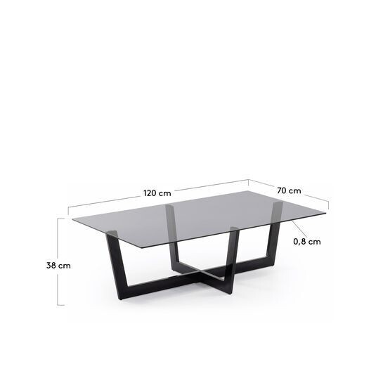 Mesa de centro Plam cristal negro y estructura de acero acabado negro 120 x 70 cm