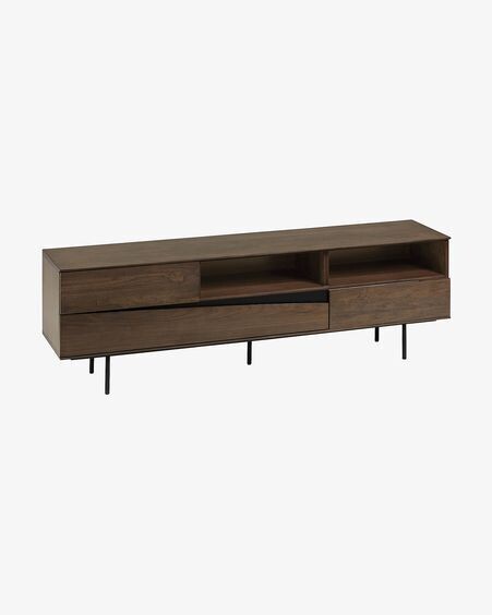 Mueble TV Cutt de chapa de nogal americano y acero acabado negro 180 x 56 cm