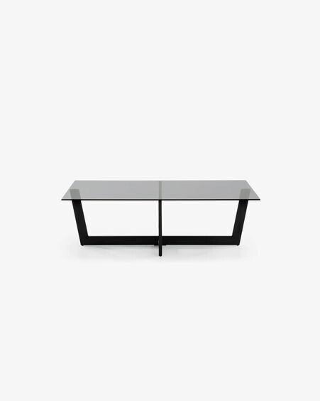 Mesa de centro Plam cristal negro y estructura de acero acabado negro 120 x 70 cm