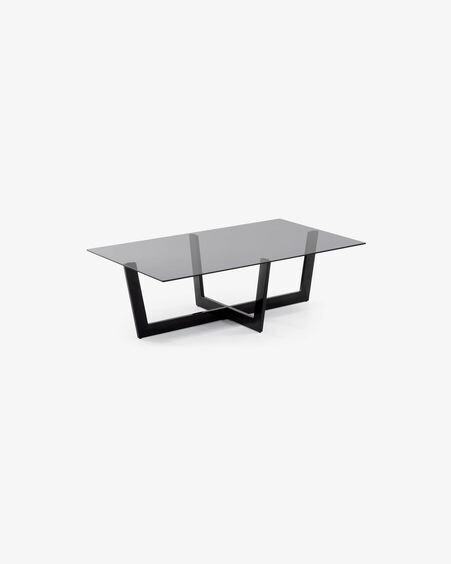 Mesa de centro Plam cristal negro y estructura de acero acabado negro 120 x 70 cm