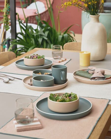 Set de bol grande y pequeño Shun de porcelana beige