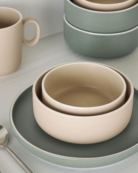 Set de bol grande y pequeño Shun de porcelana beige
