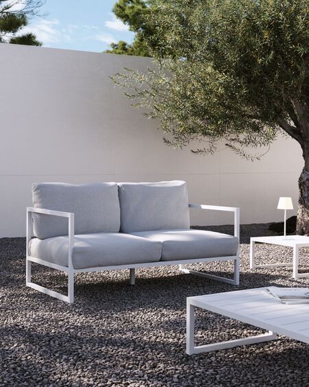 Sofá 100% exterior Comova 2 plazas blanco y de aluminio blanco 150 cm