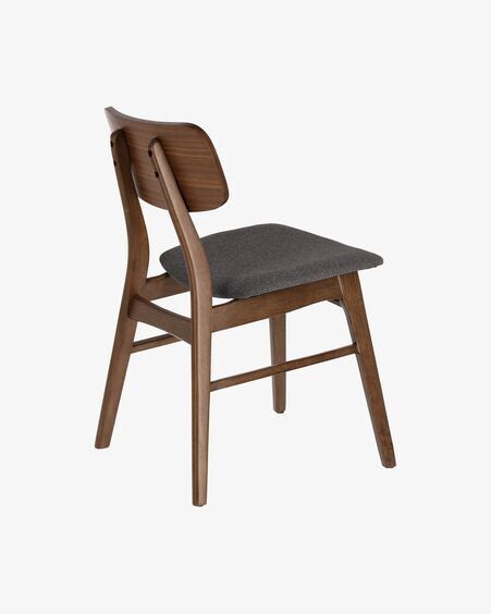Silla Selia de madera maciza de caucho y chapa de nogal tapizado gris oscuro