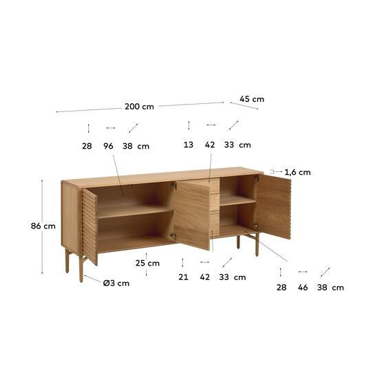 Aparador Lenon de madera maciza y chapa de roble 200 x 86 cm FSC MIX Credit